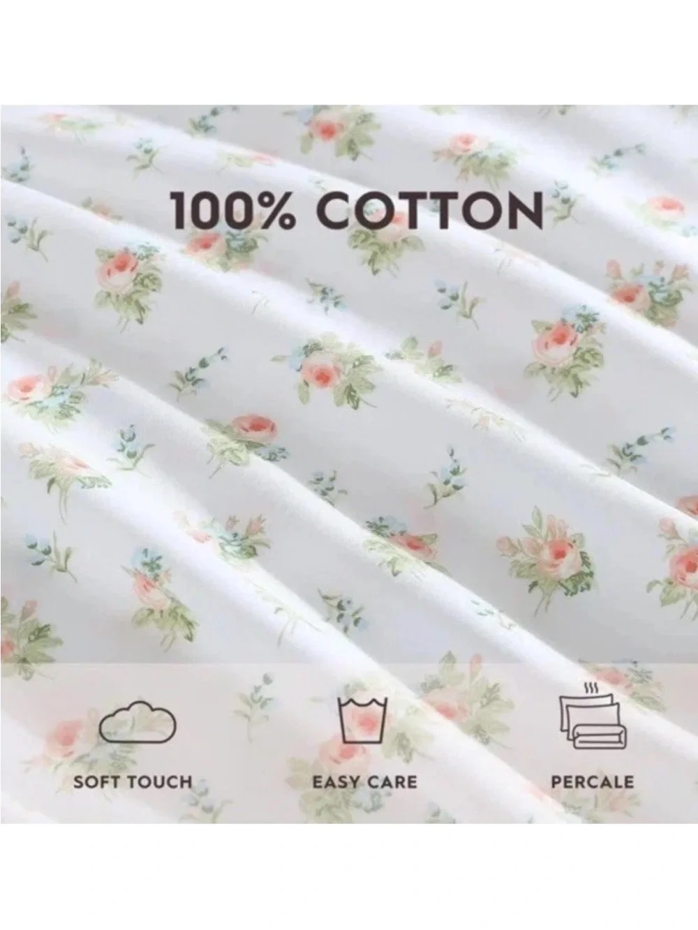 Laura Ashley ~ Apricot & White Ruffle Pillowcase Pair Standard ~100% Cotton